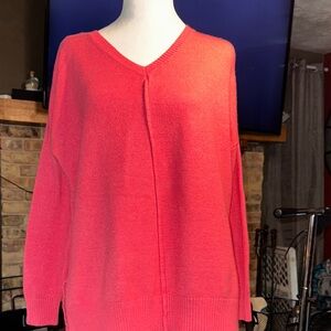 Elegant V-Neck Sweater in Vibrant Coral